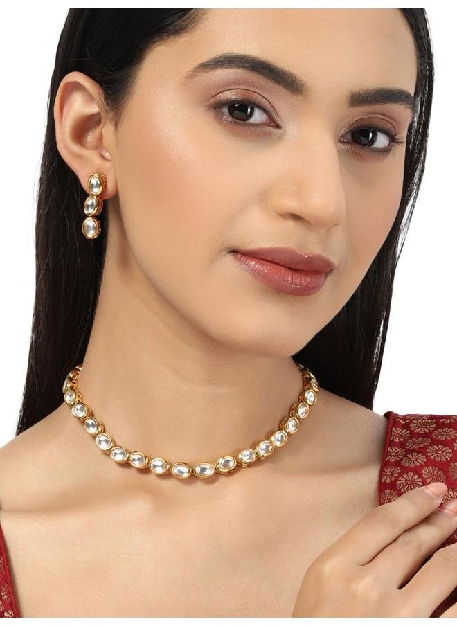 فويلا مجموعة قلادة VOYLLA Kundan من النحاس المطلي بالذهب، مقاس واحد، نحاس، بدون أحجار كريمة  - Image 5