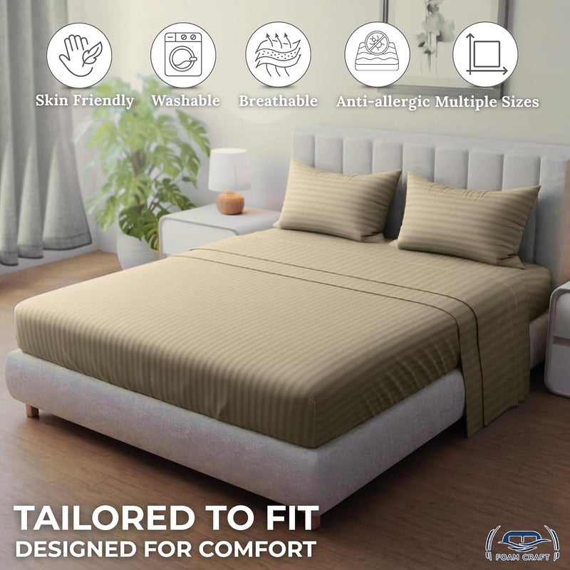 FOAM CRAFT Queen Size Fitted Bed Sheet Set - Striped Cotton 3 Piece Set with 300 Thread Count - Image 5