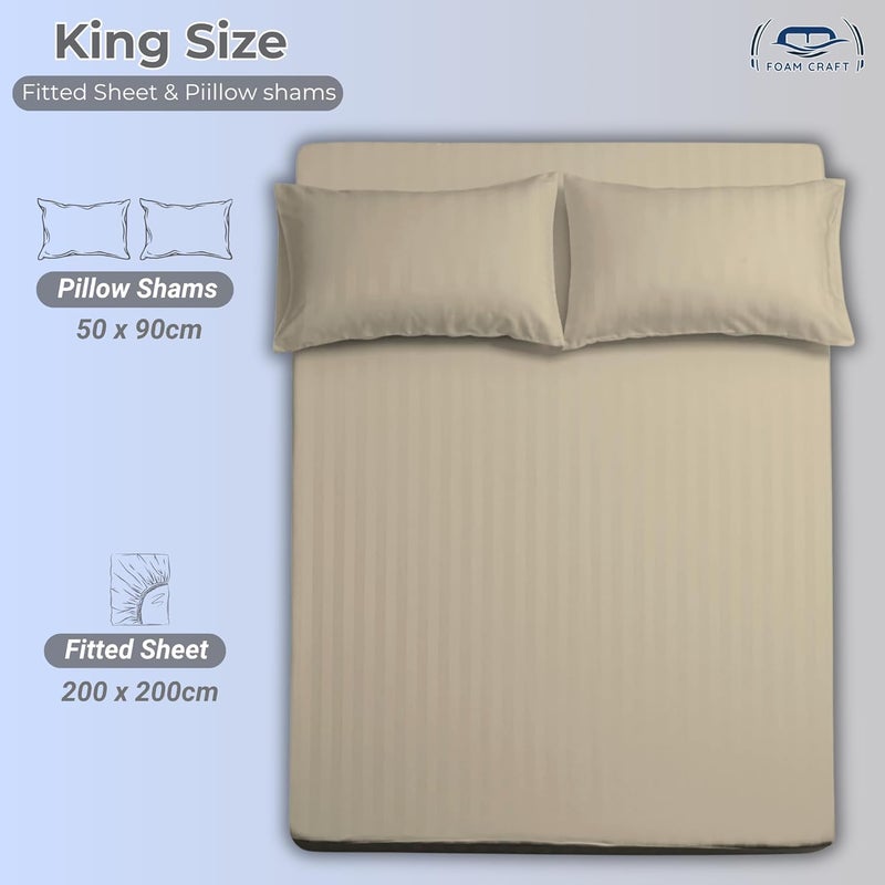 FOAM CRAFT Queen Size Fitted Bed Sheet Set - Striped Cotton 3 Piece Set with 300 Thread Count - Image 2