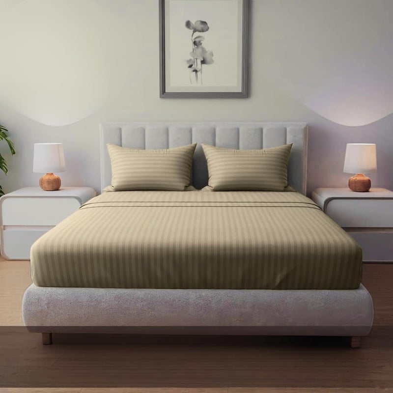 FOAM CRAFT Queen Size Fitted Bed Sheet Set - Striped Cotton 3 Piece Set with 300 Thread Count - Image 1