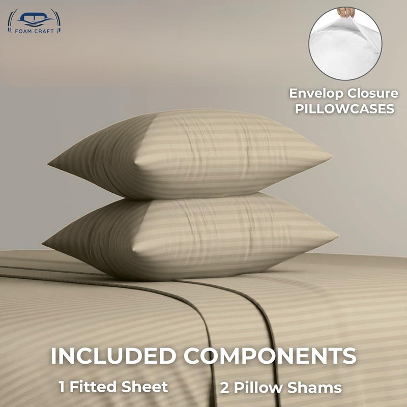 FOAM CRAFT Queen Size Fitted Bed Sheet Set - Striped Cotton 3 Piece Set with 300 Thread Count - Image 4