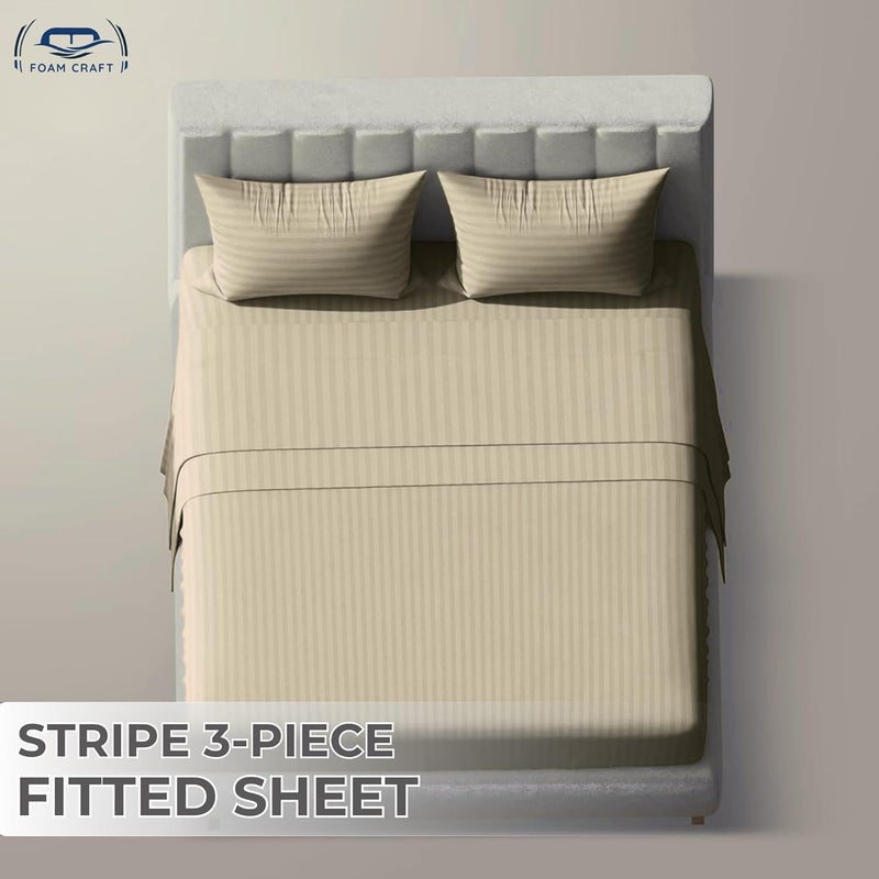 FOAM CRAFT Queen Size Fitted Bed Sheet Set - Striped Cotton 3 Piece Set with 300 Thread Count - Image 3