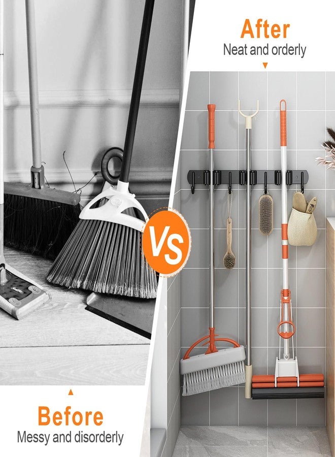 CUXIXA Mop and Broom Holder Wall Mount, Upgraded Broom Organizer Wall Mount, Stainless Steel Broom Hanger Wall Mount for Kitchen Garden Laundry Room Decor (3 Racks with 4 Hooks Black) - Image 5