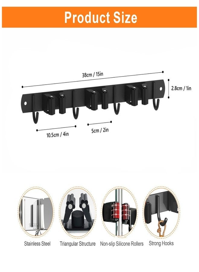 CUXIXA Mop and Broom Holder Wall Mount, Upgraded Broom Organizer Wall Mount, Stainless Steel Broom Hanger Wall Mount for Kitchen Garden Laundry Room Decor (3 Racks with 4 Hooks Black) - Image 3