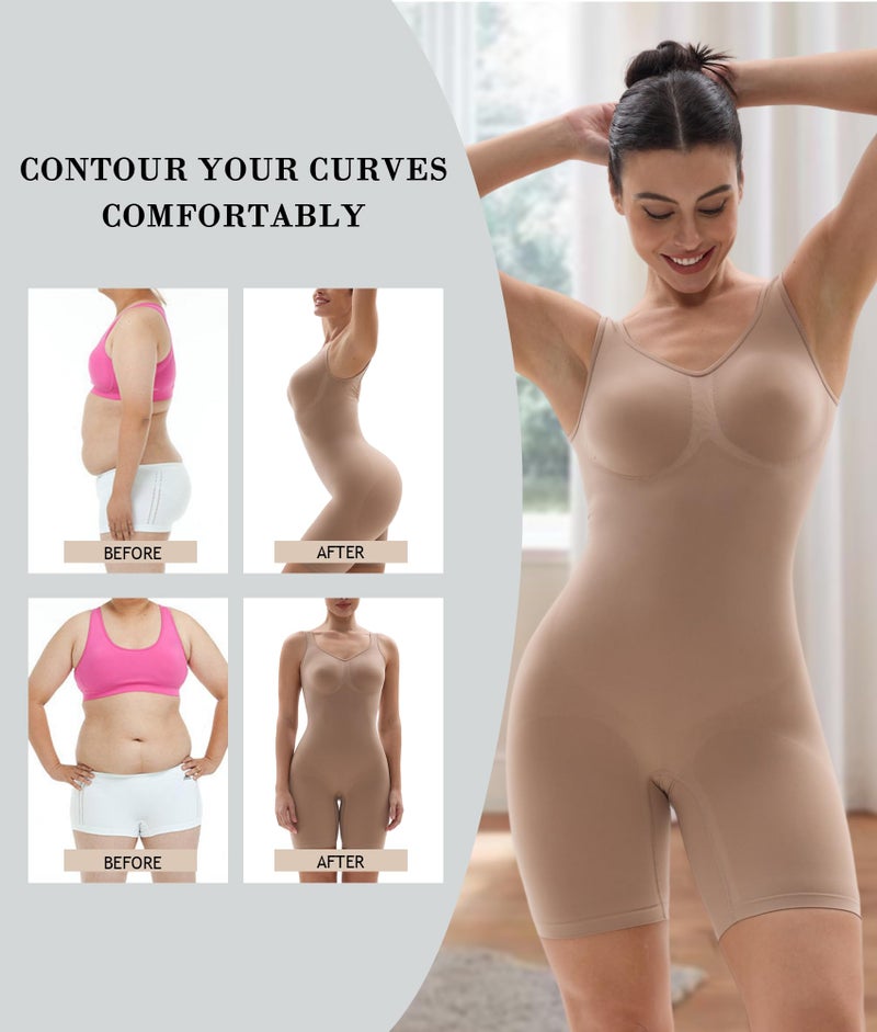 SHAPERX Women's Shaping Mid-Thigh Bodysuit Tummy Control Shapewear Seamless Full Body Shaper,SZ5310-Sienna-2XL/3XL - Image 4