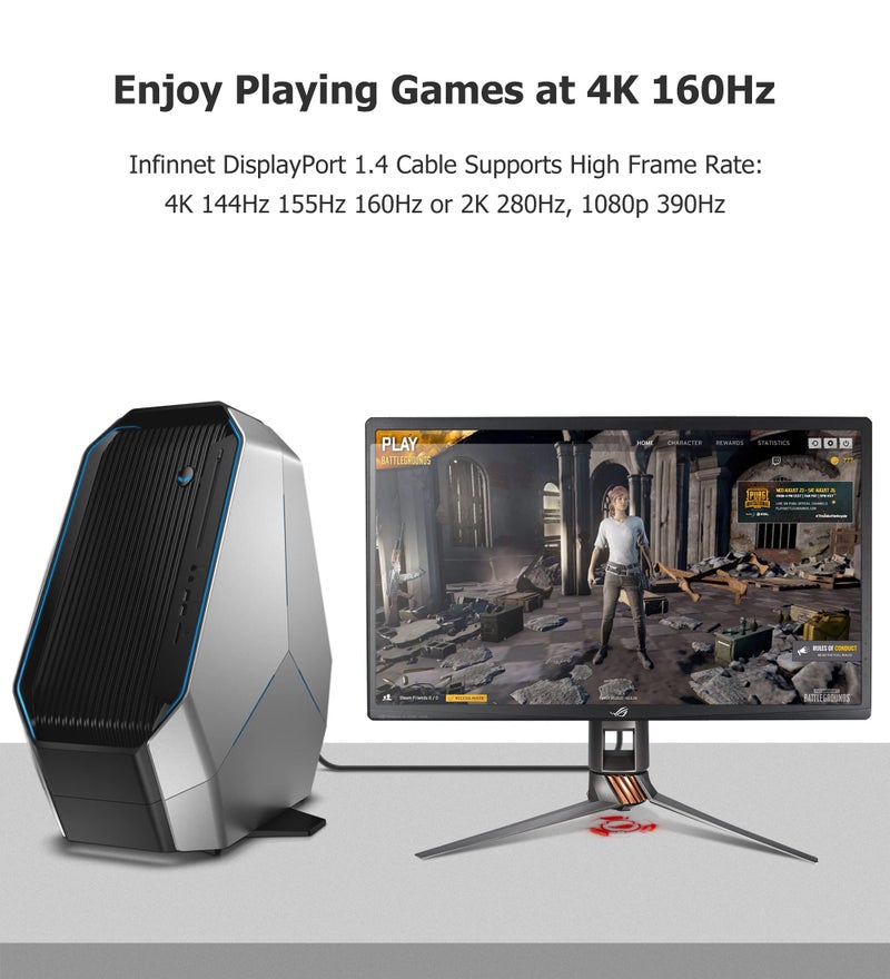 infinnet DisplayPort Cable 1.4, 8K DisplayPort 1.4 1.4a Cable 2K 280Hz 240Hz 165Hz 4K 160Hz 144Hz 1080p 390Hz 360Hz HBR3 Cord HDR VESA Certified, 2m (6 feet) - Image 5