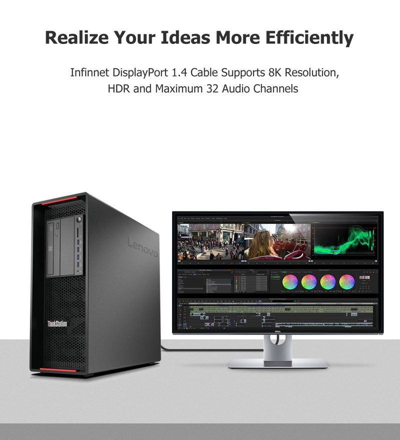 infinnet DisplayPort Cable 1.4, 8K DisplayPort 1.4 1.4a Cable 2K 280Hz 240Hz 165Hz 4K 160Hz 144Hz 1080p 390Hz 360Hz HBR3 Cord HDR VESA Certified, 2m (6 feet) - Image 4