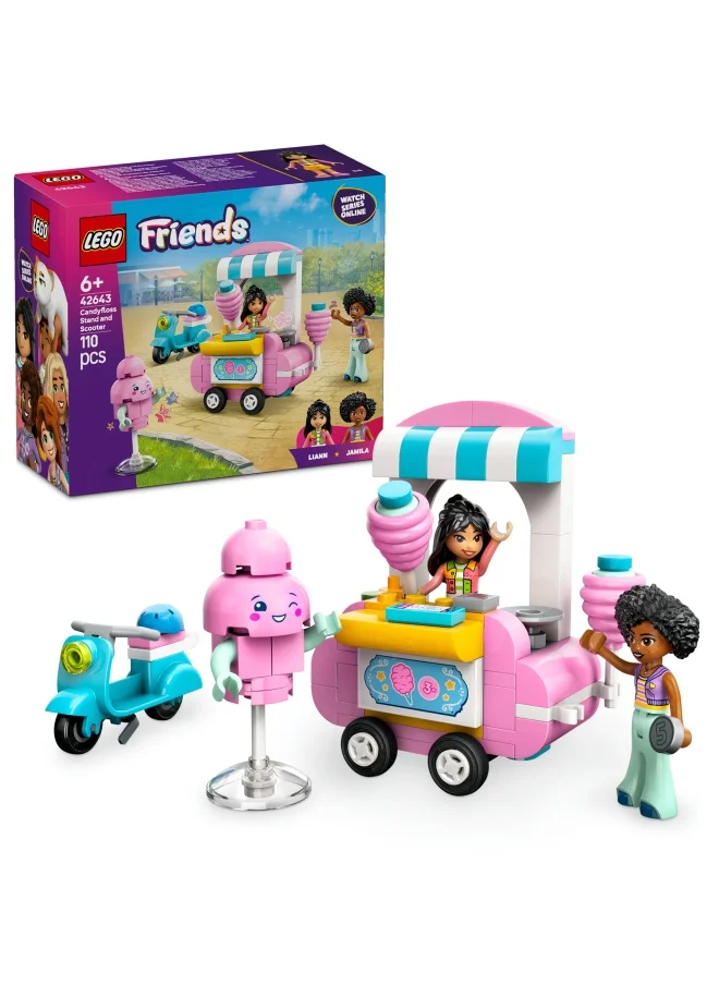 LEGO Friends Candyfloss Stand and Scooter Toy, Kids’ Creative Building Set with 2 Character Mini Dolls, Wheelable Food Cart and Accessories, Gift for 6 Plus Year Old Girls 42643 (110 pieces)