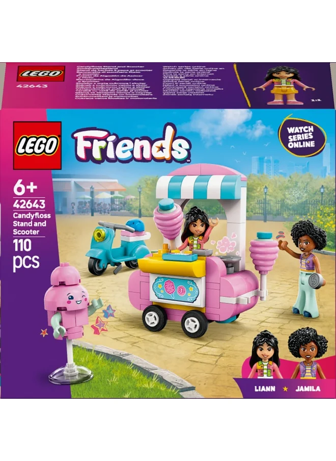 LEGO Friends Candyfloss Stand and Scooter Toy, Kids’ Creative Building Set with 2 Character Mini Dolls, Wheelable Food Cart and Accessories, Gift for 6 Plus Year Old Girls 42643 (110 pieces)
