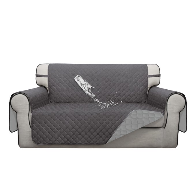 DOUBLE PROTECTION 100 WATERPROOF LOVESEAT SOFA COVERS FOR LIVING ROOM COUCH COVERS FOR 2 CUSHION COUCH SOFA REVERSIBLE FURNITURE PROTECTOR SOFA COVER FOR DOGS LOVESEAT GRAYLIGHT GRAY