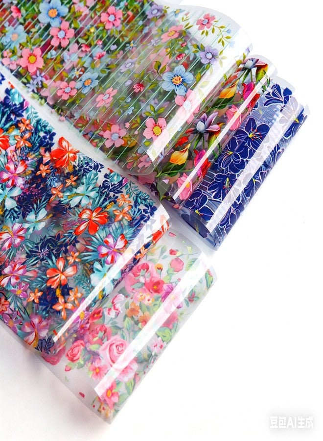 SIMAYKUWA 10 Rolls Nail Foil Transfer, Colorful Flower Nail Stickers Transfer Sheets Floral Prints Decals Rose Flower Decoration Manicure Wraps - Image 5