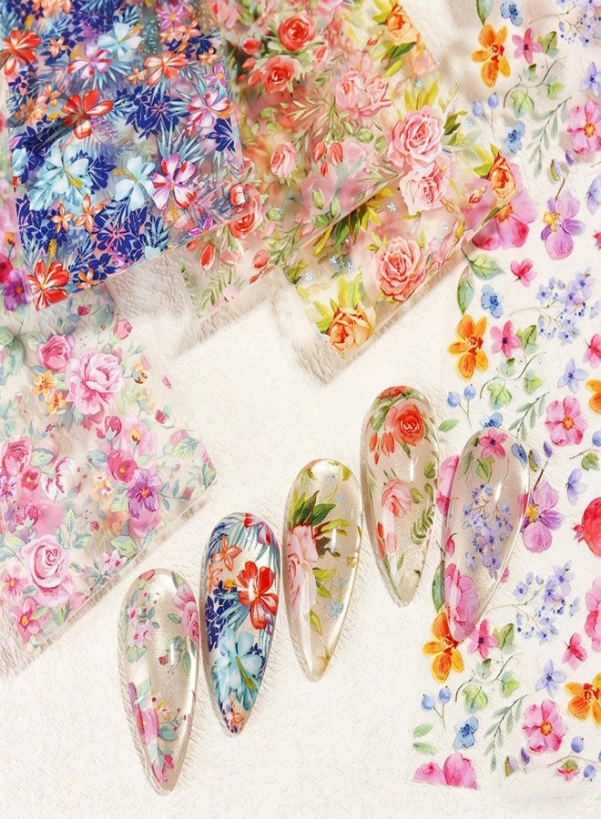 SIMAYKUWA 10 Rolls Nail Foil Transfer, Colorful Flower Nail Stickers Transfer Sheets Floral Prints Decals Rose Flower Decoration Manicure Wraps - Image 3