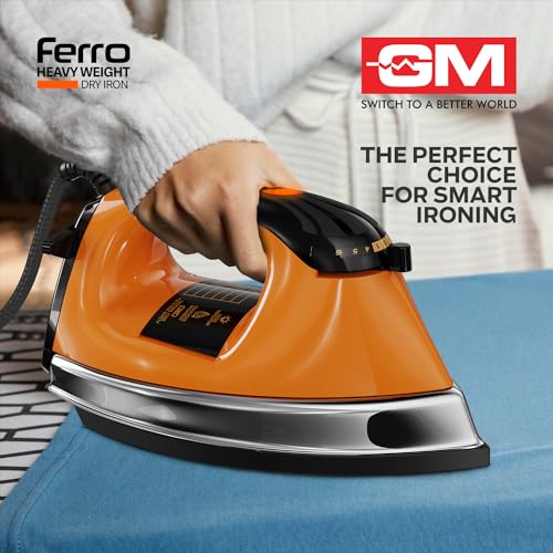 GM Ferro 1200W Heavyweight Dry Iron Press 1.75 Kg | Dual Layer German Non-Stick Coating with 2 Yrs Warranty | Shock Proof Iron Box for Clothes with 1.8M Cord Length | Enhanced Back Rest for Safety - Image 5