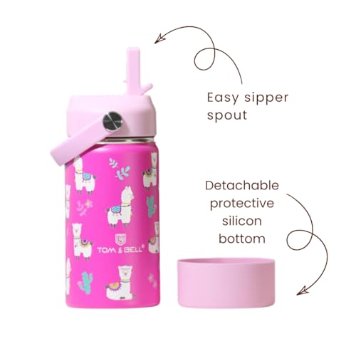 TOM  BELL TOM & BELL Insulated Water Bottle for Kids 350ml,Double Wall Water Bottle for School, Sipper Bottle,Hot and Cold, Premium 304 Stainless Steel, with silicon bottom sleeve(Alpaca350, 350 ml) - Image 2