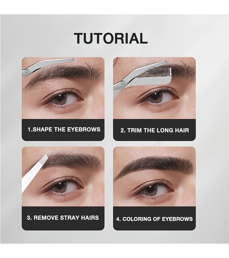 Silvery Eyebrow Scissors and Flat Tip Tweezers All in One Stainless Steel Eyebrow Grooming Kit Unisex Precise Trimming Without Snagging Eyebrow Sideburn Beard Scissors - Image 3