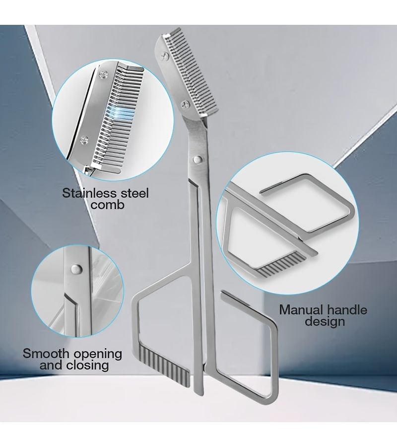 Silvery Eyebrow Scissors and Flat Tip Tweezers All in One Stainless Steel Eyebrow Grooming Kit Unisex Precise Trimming Without Snagging Eyebrow Sideburn Beard Scissors - Image 5