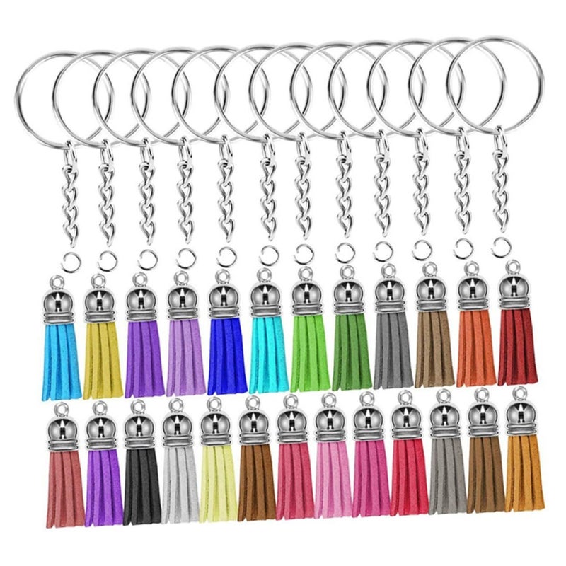 DIY Leather Tassel Keychain Accessories 50 Sets with Open Rings Random Color for Crafting Bags Phones - Image 2