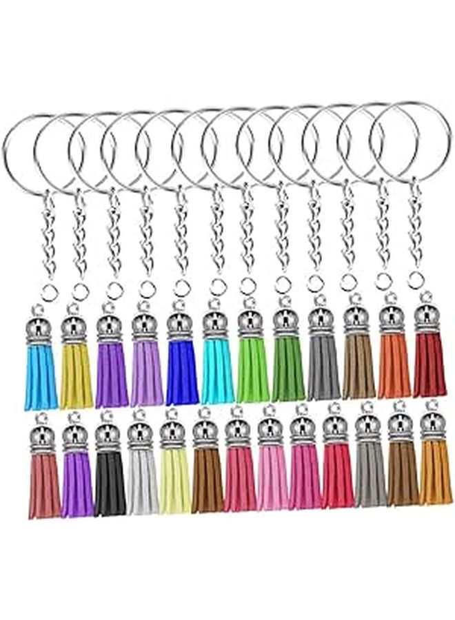 DIY Leather Tassel Keychain Accessories 50 Sets with Open Rings Random Color for Crafting Bags Phones - Image 1