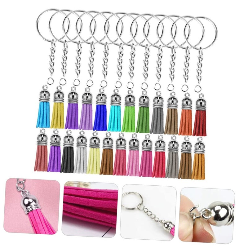 DIY Leather Tassel Keychain Accessories 50 Sets with Open Rings Random Color for Crafting Bags Phones - Image 4