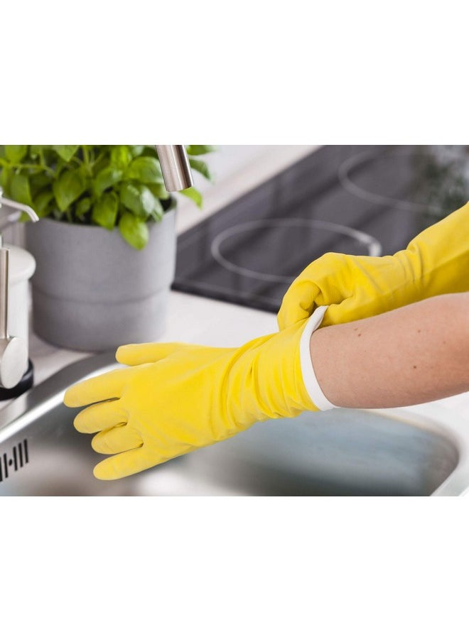 YORK Household Reusable Rubber Hand Gloves, Stretchable Gloves For Dishwashing, Gardening, Cleaning Washing, Painting, White Wash, Skin-Friendly Reusable And Kitchen Garden (Yellow, Pack Of 3 Pair)  - Image 3