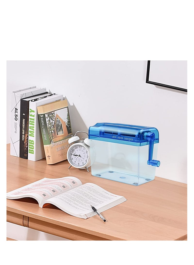 SYOSI - Mini Hand Shredder, Portable Paper Shredder Manual Shredder, Documents Paper Cutting Tool Home Office Desktop Stationery Birthday Gift, with 1L Transparent Plastic Window Bin (Blue) - Image 1