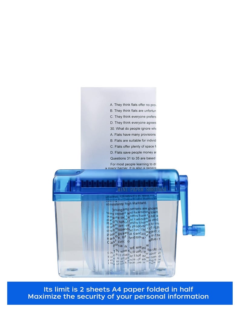 SYOSI - Mini Hand Shredder, Portable Paper Shredder Manual Shredder, Documents Paper Cutting Tool Home Office Desktop Stationery Birthday Gift, with 1L Transparent Plastic Window Bin (Blue) - Image 1
