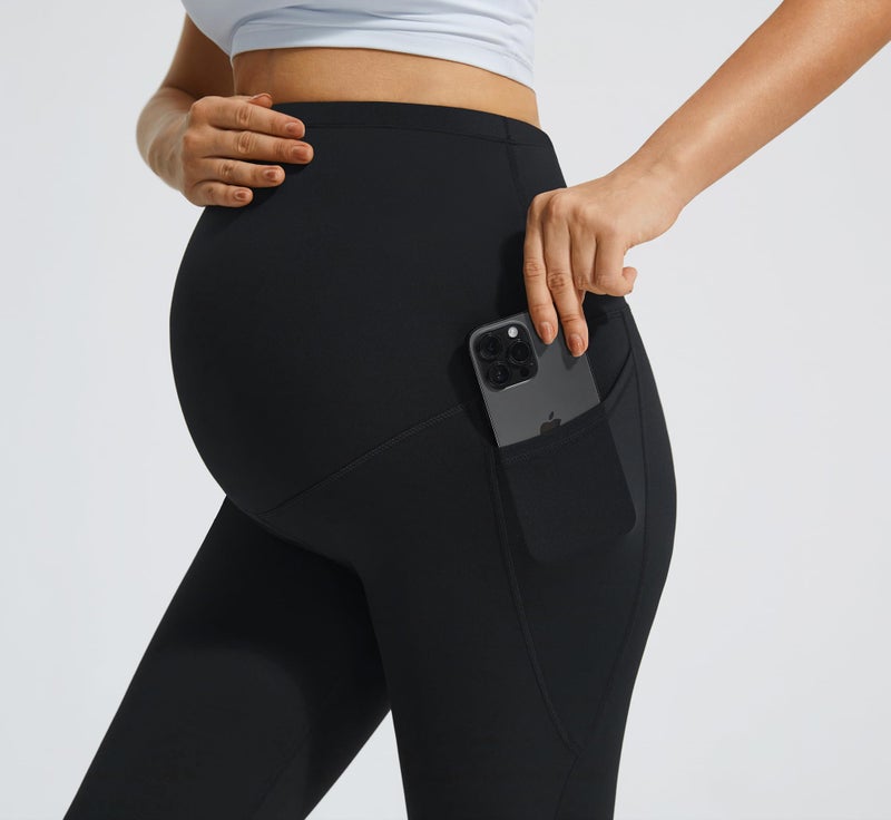 JOYSPELS Smooth Feeling Flare Maternity Leggings Over The Belly with Pockets Soft Bootcut Pregnancy Yoga Pants Black - Image 5