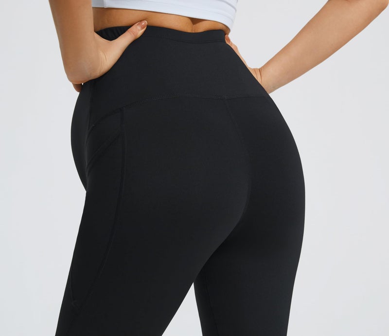 JOYSPELS Smooth Feeling Flare Maternity Leggings Over The Belly with Pockets Soft Bootcut Pregnancy Yoga Pants Black - Image 4