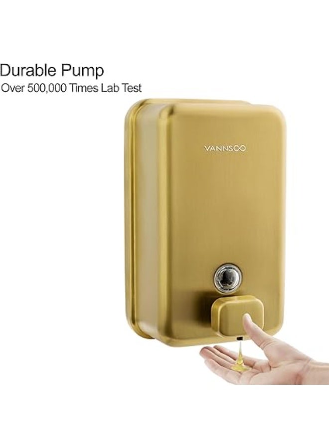 VANNSOO Wall Mounted Hand Soap Dispenser Bathroom, 1200ml 40oz Commercial Stainless Steel Liquid Soap Dispenser Wall Mount (Vertical Gold) - Image 2