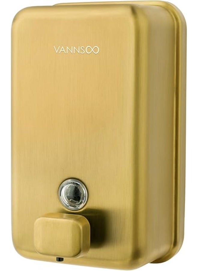 VANNSOO Wall Mounted Hand Soap Dispenser Bathroom, 1200ml 40oz Commercial Stainless Steel Liquid Soap Dispenser Wall Mount (Vertical Gold) - Image 1