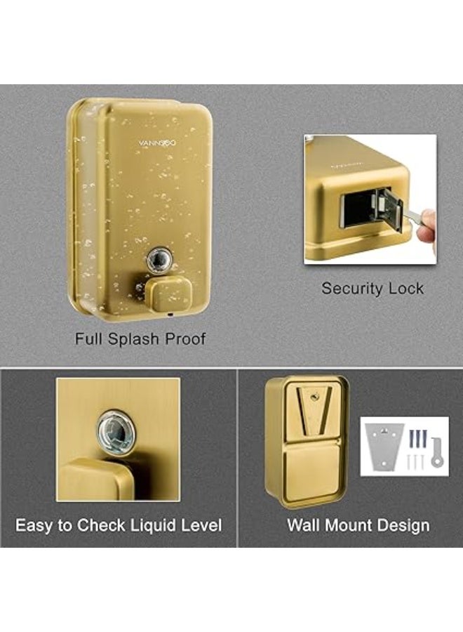 VANNSOO Wall Mounted Hand Soap Dispenser Bathroom, 1200ml 40oz Commercial Stainless Steel Liquid Soap Dispenser Wall Mount (Vertical Gold) - Image 3