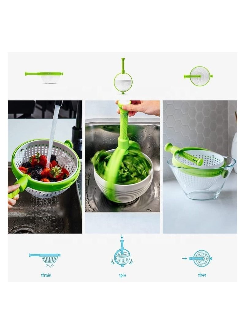 Salad Spinner & Drain Lettuce Colander Easy-To-Use Fruit Salad Washing Filter Vegetables Fruits Rotating Drain Basket With Collapsible Handle for Tastier Fresher Food  - Image 2