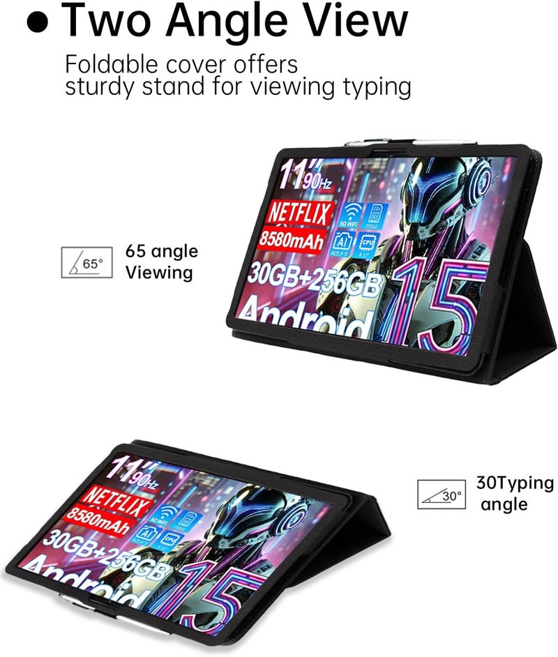 WUNIAK Case for DOOGEE U11 Pro Android 15 Tablet 11 Inch，Premium Leather Business Folio Stand Cover for DOOGEE U11 Pro Android 15 Tablet 11 Inch with Hand Strap for Tablet,Black - Image 3