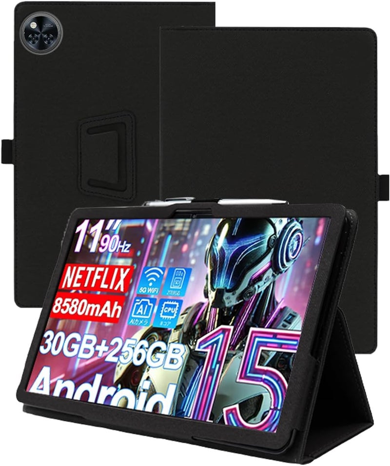WUNIAK Case for DOOGEE U11 Pro Android 15 Tablet 11 Inch，Premium Leather Business Folio Stand Cover for DOOGEE U11 Pro Android 15 Tablet 11 Inch with Hand Strap for Tablet,Black - Image 1