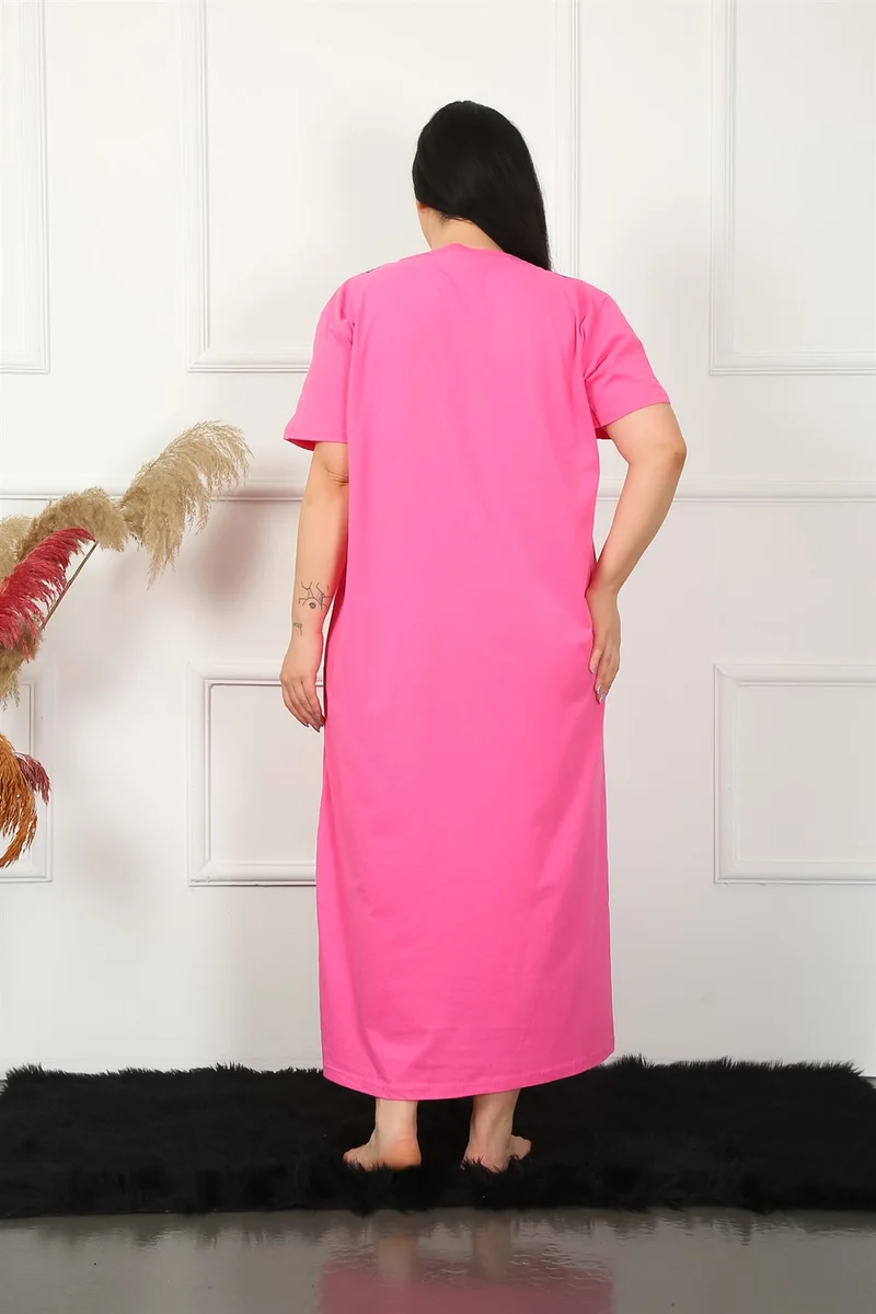 Akbeniz Big Lace Short Sleeve Fuchsia Mother Nightgown 1348