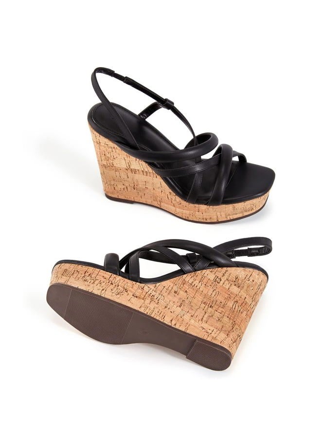Coutgo Women Platform Wedge Sandals Cork Slingback Wedges Espadrilles Heels Summer Shoes - Image 5