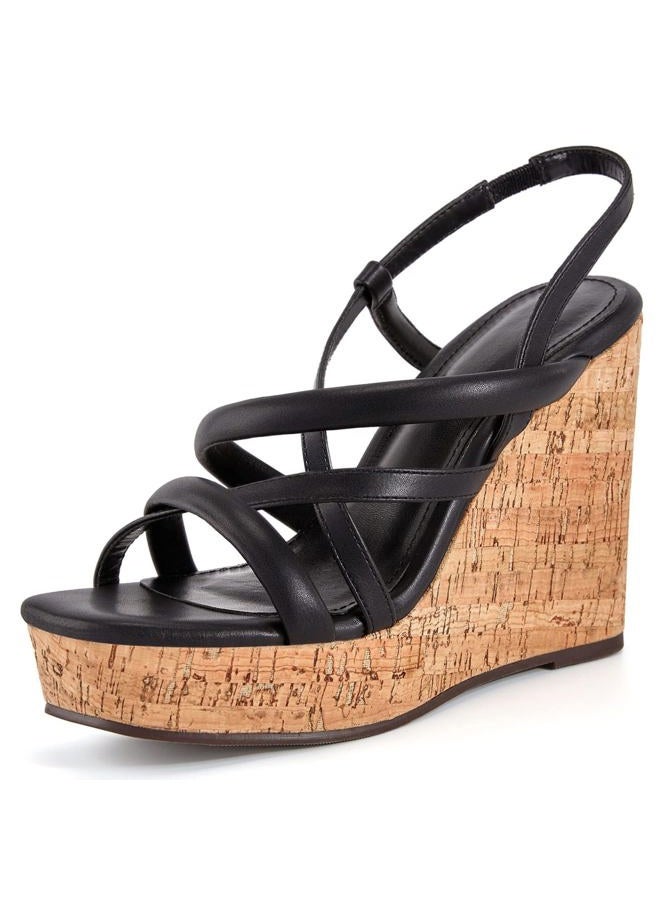 Coutgo Women Platform Wedge Sandals Cork Slingback Wedges Espadrilles Heels Summer Shoes - Image 1