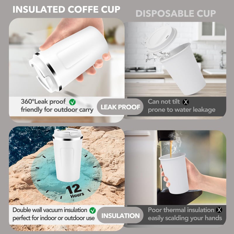 Volhoply 12 oz Double Wall Insulated Vacuum Travel Coffee Mug with Flip Lid Bulk 4 Pack,Reusable Stainless Steel Leak Proof Coffee Cup,Portable Thermal Tumbler for Hot&Cold Drinks(Assort Color,4 Set) - Image 3