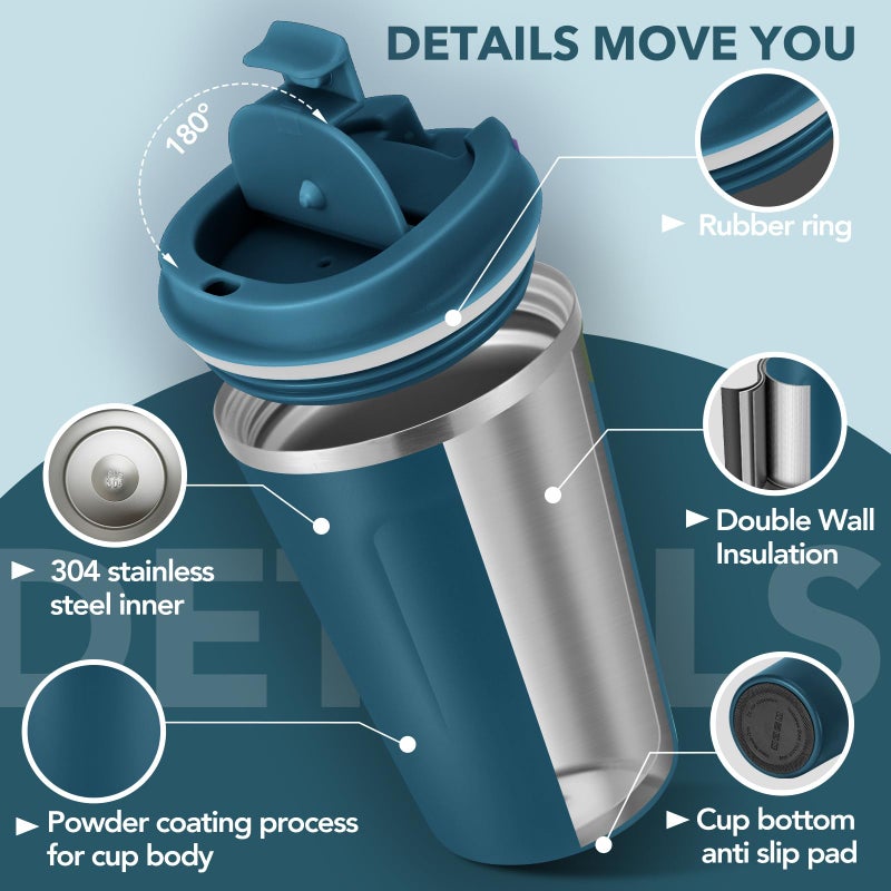 Volhoply 12 oz Double Wall Insulated Vacuum Travel Coffee Mug with Flip Lid Bulk 4 Pack,Reusable Stainless Steel Leak Proof Coffee Cup,Portable Thermal Tumbler for Hot&Cold Drinks(Assort Color,4 Set) - Image 4