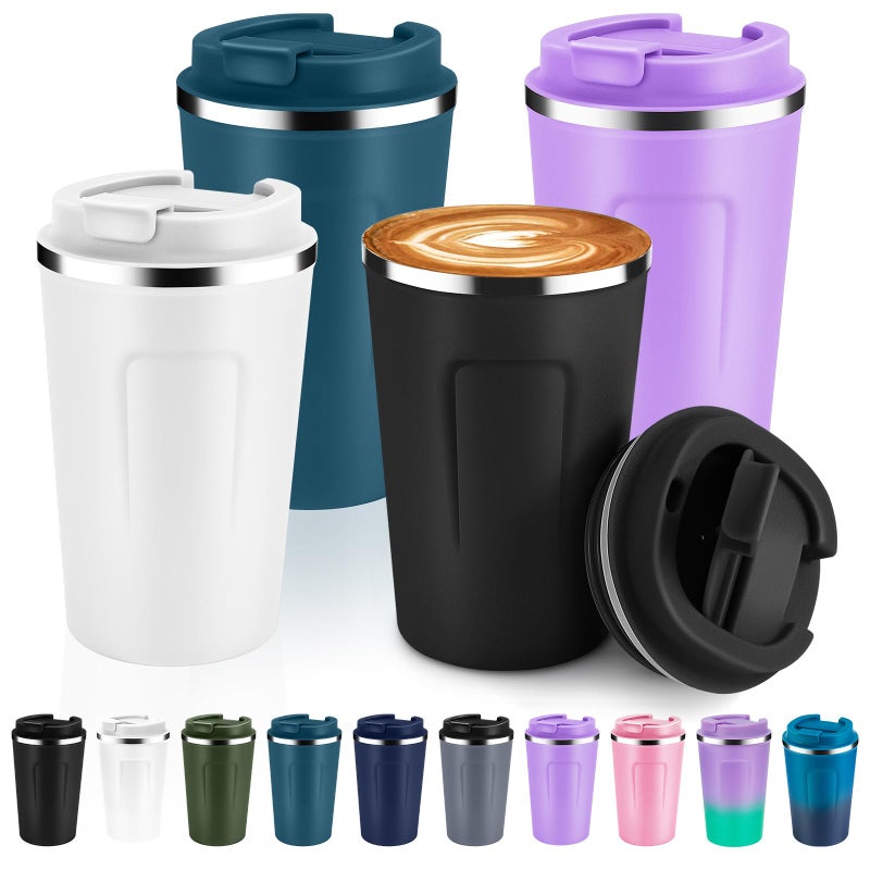 Volhoply 12 oz Double Wall Insulated Vacuum Travel Coffee Mug with Flip Lid Bulk 4 Pack,Reusable Stainless Steel Leak Proof Coffee Cup,Portable Thermal Tumbler for Hot&Cold Drinks(Assort Color,4 Set) - Image 1