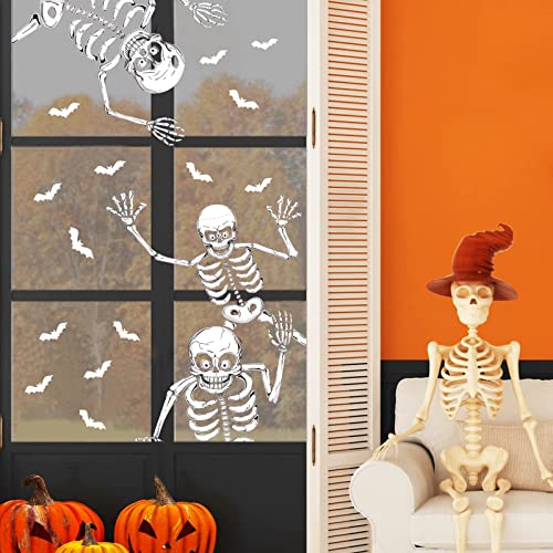 CESOF 74pcs Giant Halloween Window Clings Decorations, 8 Sheets 6 Skeleton Window Stickers, Scary White Skull Window Silhouettes Decal for Indoor Bathroom Glass Door Decor Home Haunted House Party Supplies - Image 4