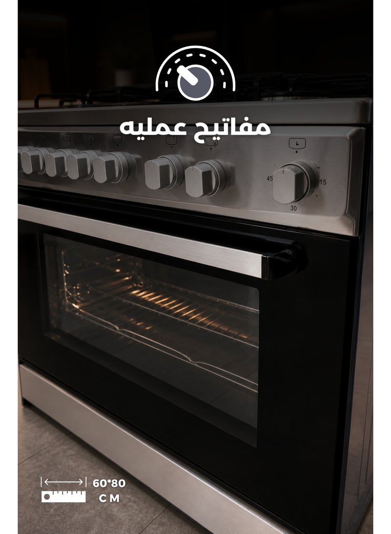 UNIONAIRE Gas Oven Stainless Steel 5 Burners 60x80 With Spacious Cooking Capacity and Durable Design - Image 2