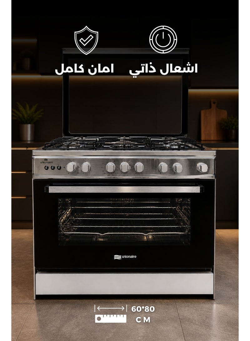 UNIONAIRE Gas Oven Stainless Steel 5 Burners 60x80 With Spacious Cooking Capacity and Durable Design - Image 1