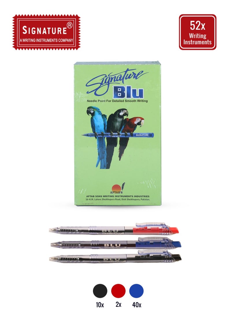 Signature BLU Fine Retractable Ballpoint Pens, 50-Pack - Blue, Black, and Red Ink