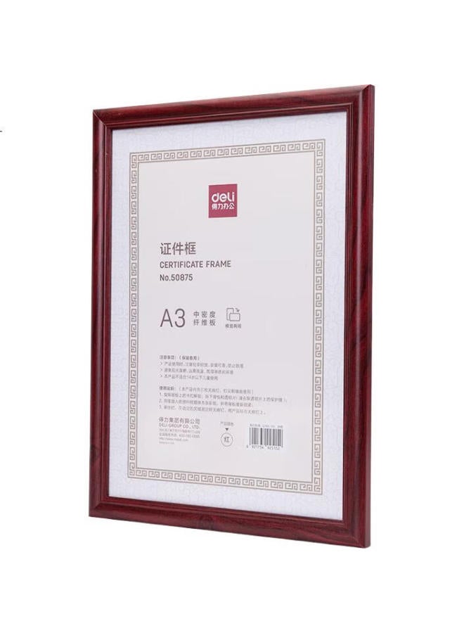Deli A3 Business License Photo Frame, Certificate Frame, Horizontal And Vertical Id Photo Frame, Certificate Frame, Red 50875 - Image 1