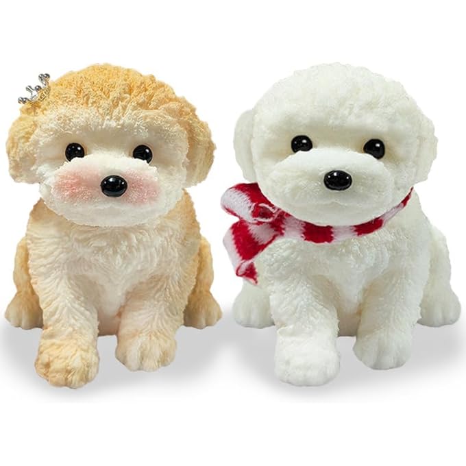 TSFGDYL 2PCS Cute Squishy Dog Toys - Handmade Squishy Dog Relief Toy, Ultra Soft Silicone Squishies Toy for Kids & Adults, Autism & Anxiety Relief, Fun Gift for Boys & Girls (White-Curry) - Image 1