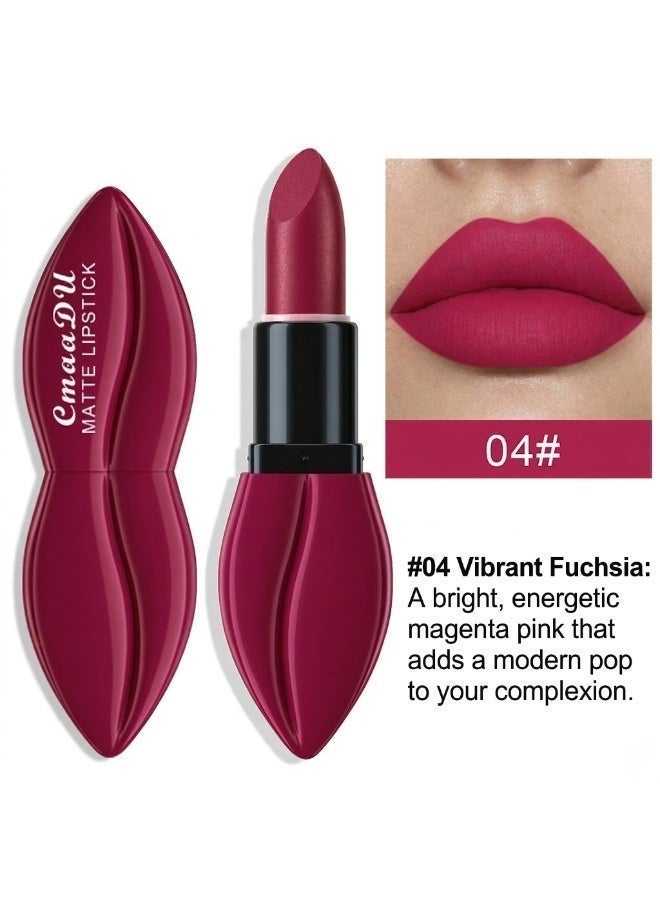 CmaaDu Matte Velvet Lipstick, 3.5g High-Pigment Lip Color, Waterproof & Smudge-Proof Cream Stick, Non-Drying Finish - #04 Vibrant Fuchsia - Image 3