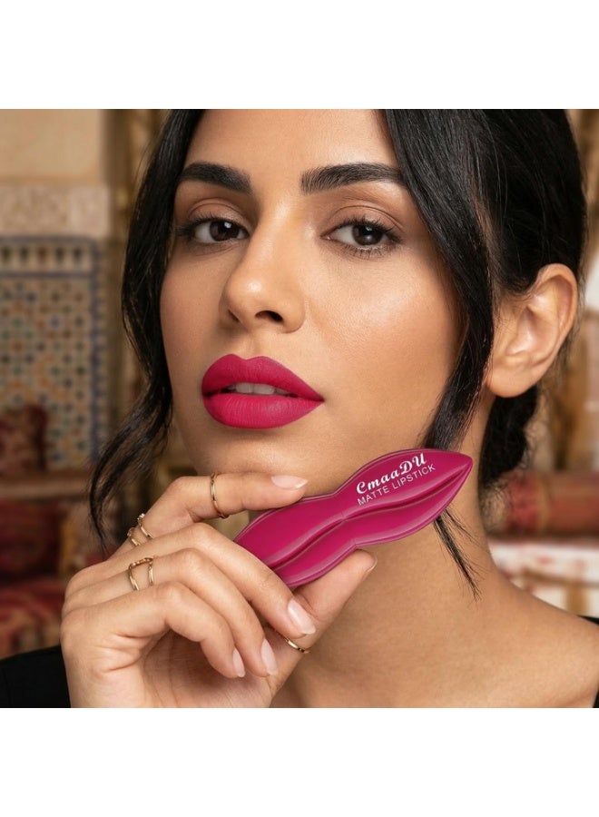 CmaaDu Matte Velvet Lipstick, 3.5g High-Pigment Lip Color, Waterproof & Smudge-Proof Cream Stick, Non-Drying Finish - #04 Vibrant Fuchsia - Image 4