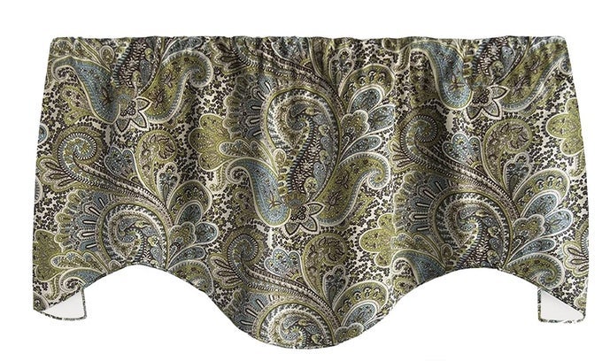Window Valance Curtain for Kitchen Living Room Bedroom Drape Swag Short Curtains Rod Pocket Brown and Blue Paisley Window Treatment 53 x 18