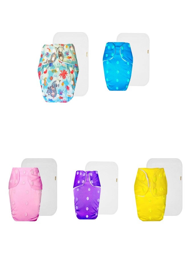 حفاضات دمبلدو القماشية الممتازة مع حشوة قطنية (عبوة من 5) | مضادة للحساسية | وسادة ماصة بست طبقات | سريعة الجفاف | مثالية لفصل الصيف الهندي | من 3 أشهر إلى 3 سنوات | للجنسين - Image 1